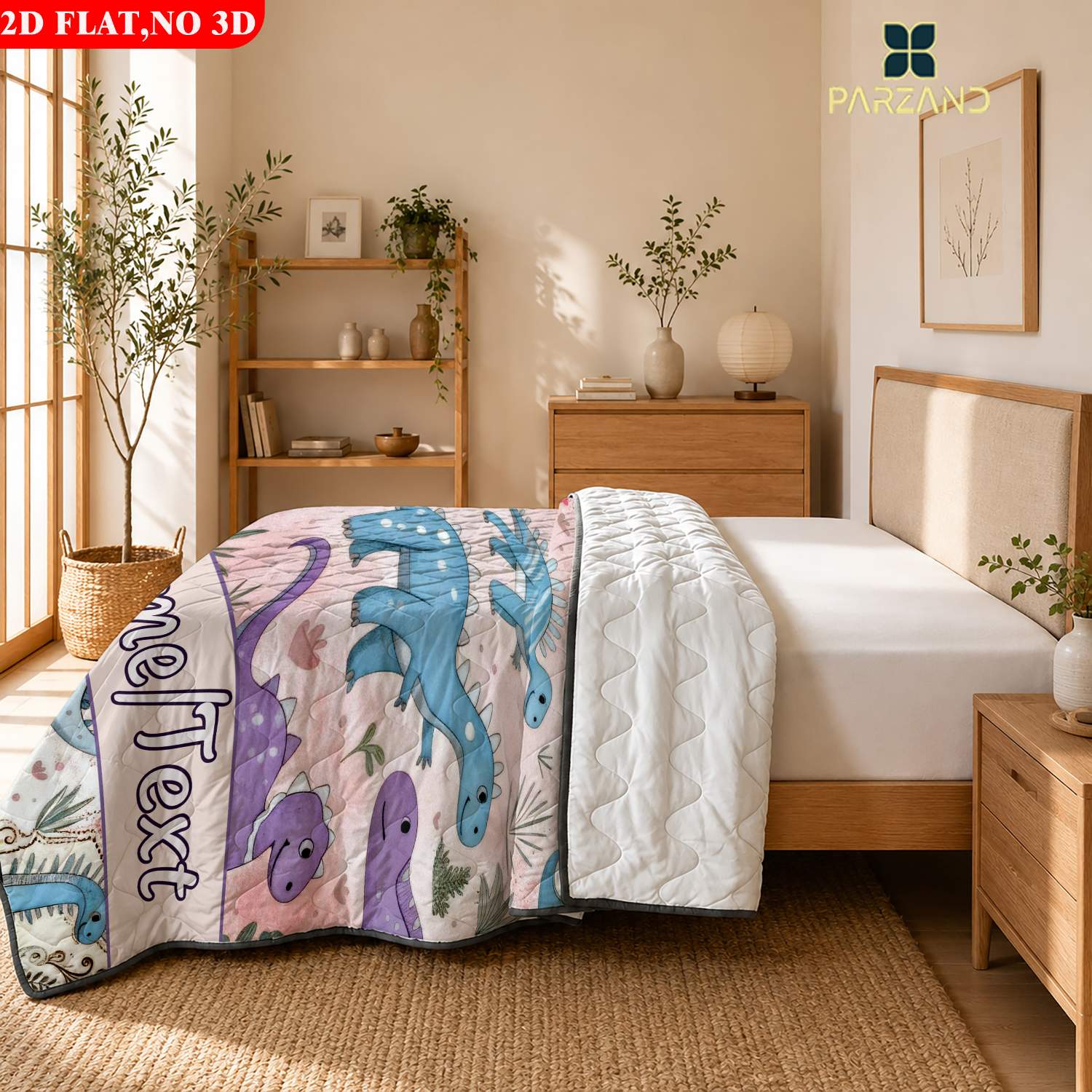 Custom Name Pastel Dinosaurs Skin-Friendly Summer Lightweight Quilt