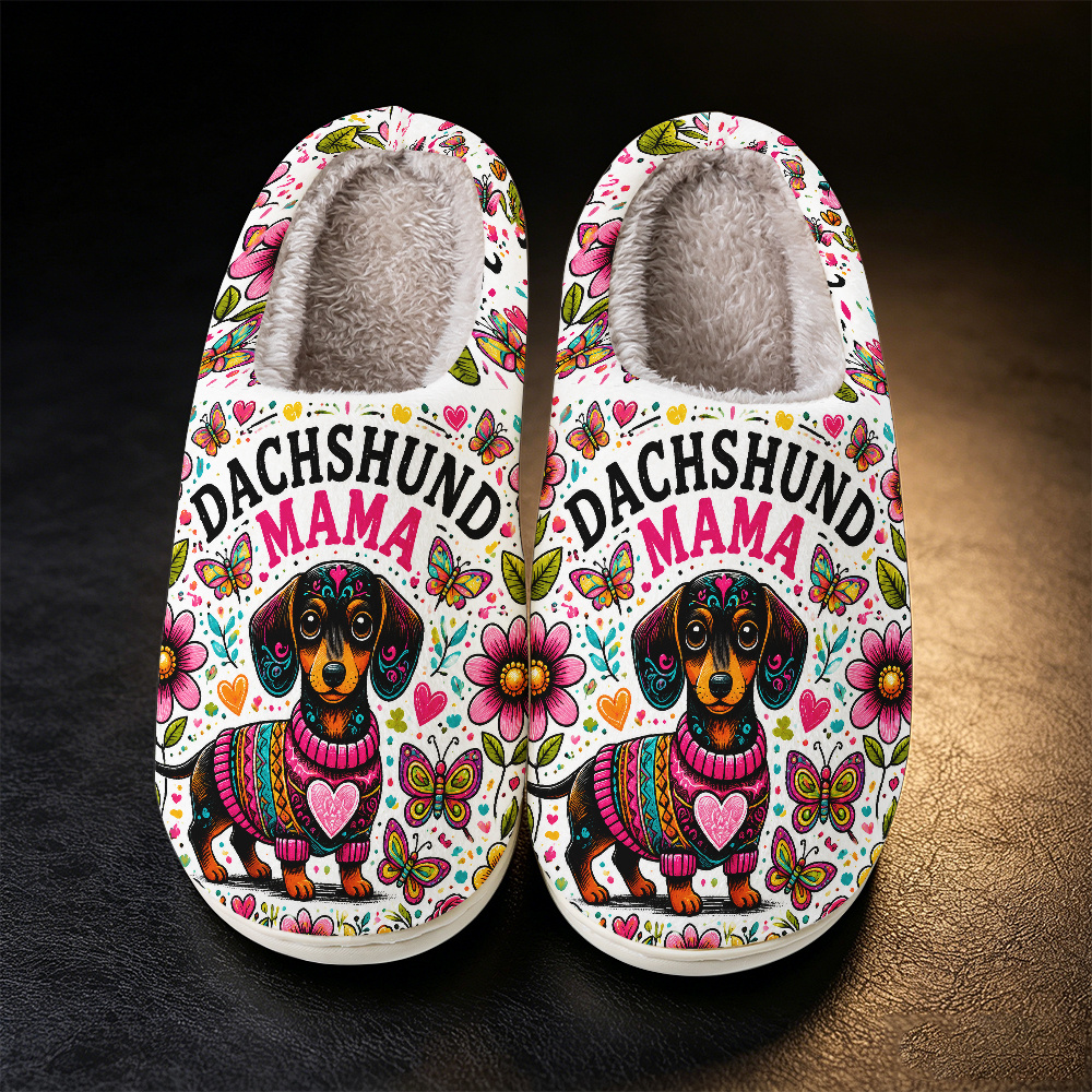 TEMU Women's Fashion Printed Home Slippers With Dachshund, Flower, , And Text Combination Print, Elegant And Simple, For Men And Women Couples,