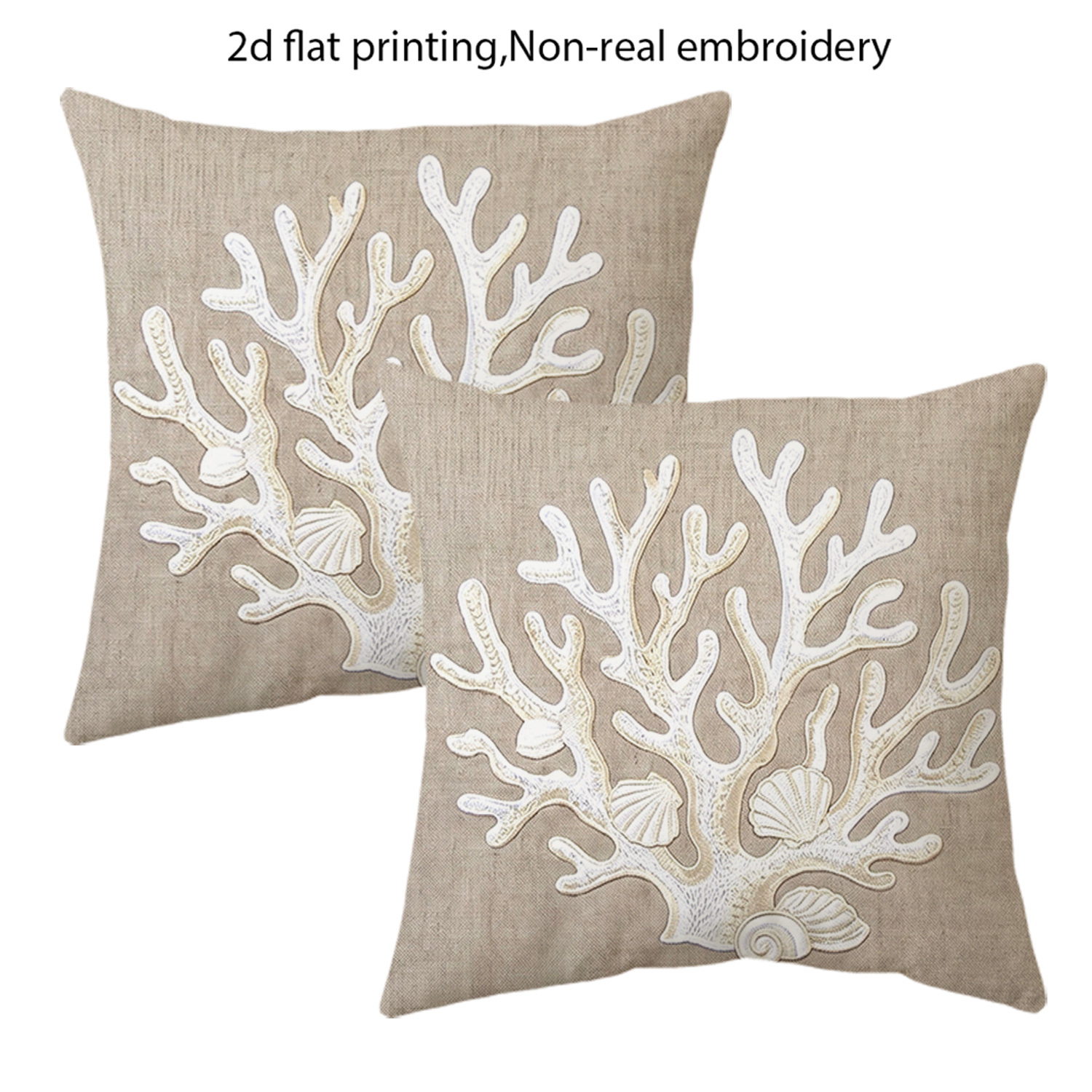 TEMU 2D Flat - 2 pezzi, Fodere per cuscini decorativi tropicali con stampa 2D piatta, Fodere per cuscini con motivo corallo ricamato non realistico,
