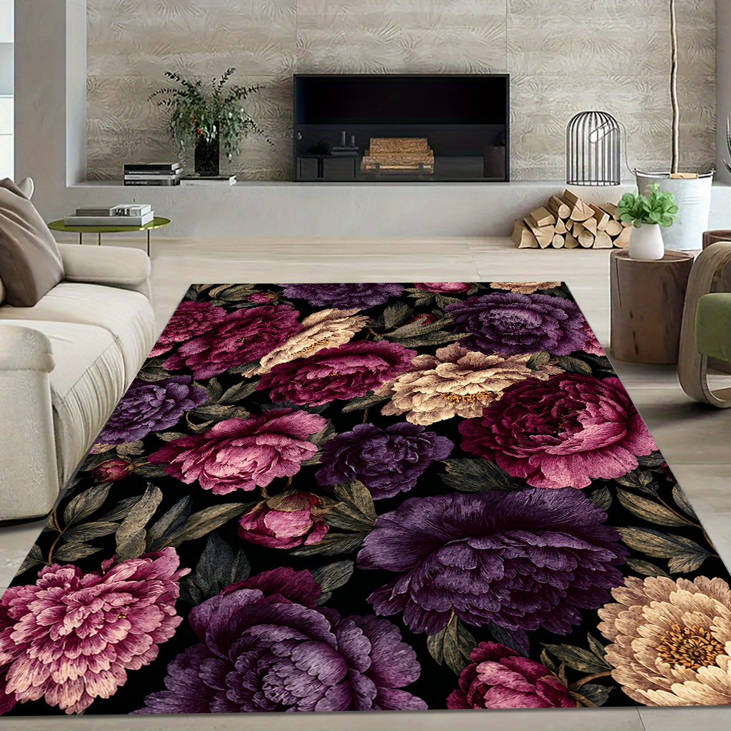 TEMU 2d Flat 1pc 850g/mÂ² Thickened Vintage Peony Rug, Machine Washable, Non-slip, Wear-resistant, Suitable For Living