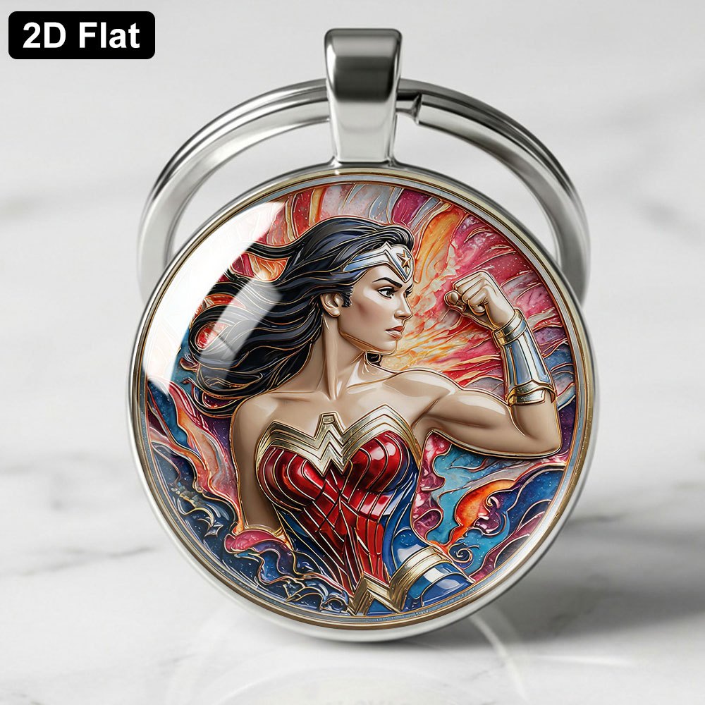 TEMU 2d Flat, 1pc Official 2d Flat Keychain, Wonder Woman In Embossed Painted Style, Heroic And Collectible Keychain, For Bags, Wallets, Backpacks,