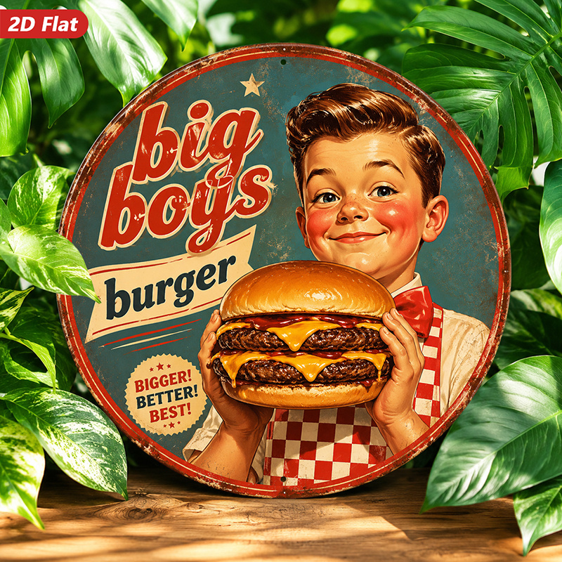TEMU 2d Flat, 1pc Retro Diner Burger Round Metal Sign Wall Art, Best Slogan, Ideal For Garden Bedroom, Vintage Americana Style, Giant Cheeseburger,