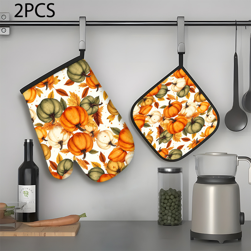 TEMU 2pcs Fall Thanksgiving Day Autumn Kitchen Heat Resistant Pot Holders Oven Mitts High-temperature Hot Pads Potholders For Cooking Baking Bbq,