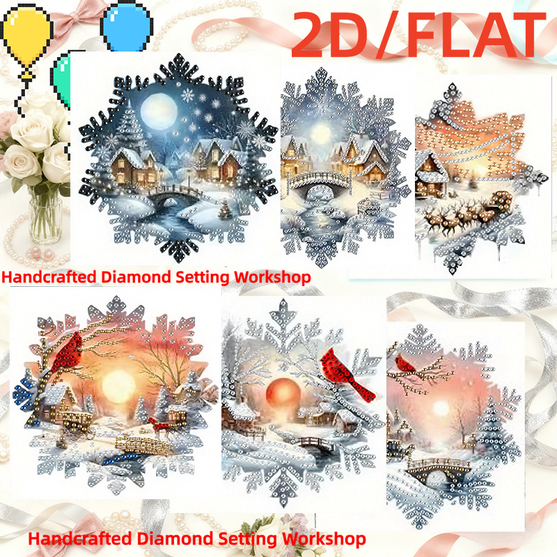 TEMU 6 Unique And Creative Winter Snowflake-themed Birthday Cards Featuring Fun And Adorable Painted Designs. This Diy Round Rhinestone Painting Card