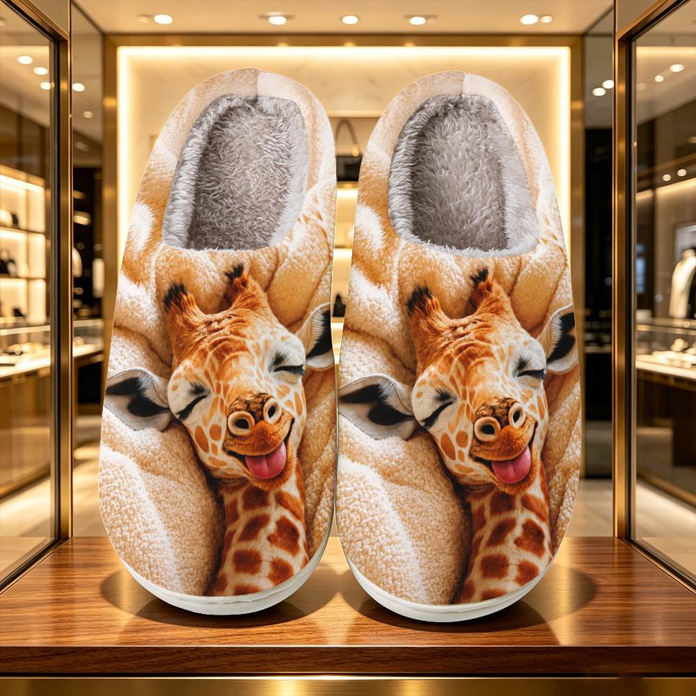 TEMU [wide Fit] Realistic Style Closed-eye Reclining Giraffe Light Luxury All-match Wide Toe Slippers, Unisex Fashionable Light Luxury Extra Wide