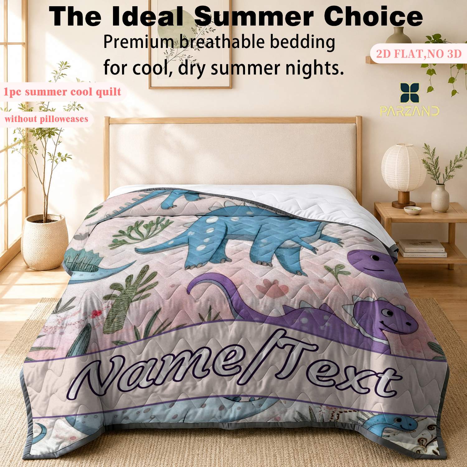 Custom Name Pastel Dinosaurs Skin-Friendly Summer Lightweight Quilt