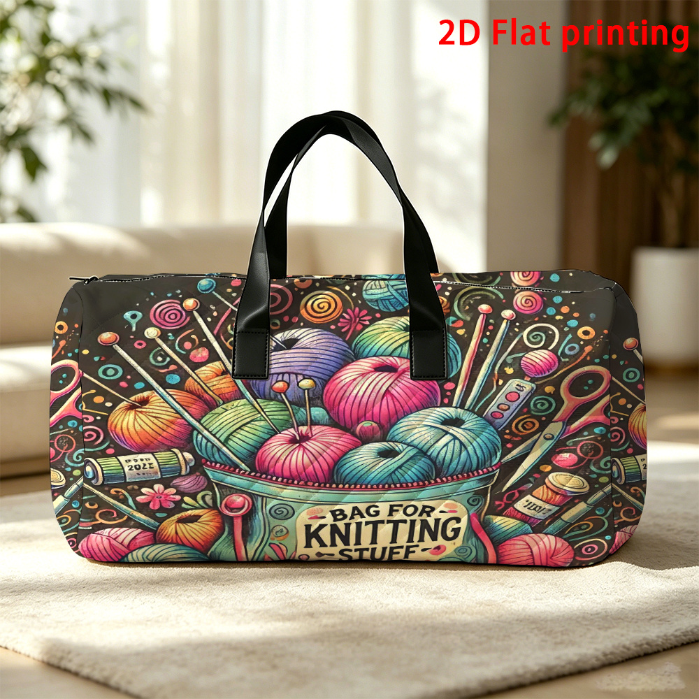 TEMU Colored Yarn Ball Knitting Tool Printed Travel Bag, Sleeve That Put On Suitcase Weekend Overnight Carry Bag, Large Knitting Project Storage Tote