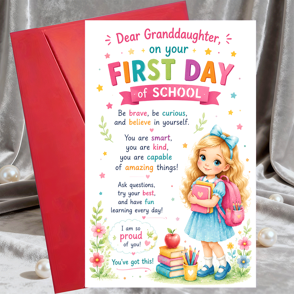 TEMU 【party Invitations】1 Greeting Card + 1 Envelopeinspirational Greeting Card For Granddaughter First Day Of School Encouragement Gift From
