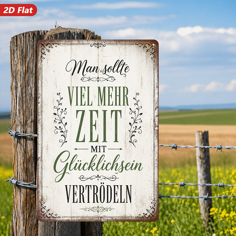 TEMU 2d Flat, 1pc Metal Sign Wall Art, German - Quote Wall Art, Rustic Design, Floral Elements, Home Decor, For Living Room, Kitchen, Safe Rounded