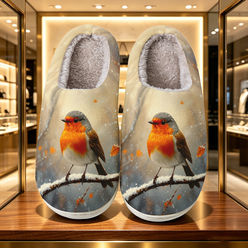 TEMU [wide Fit] Realistic Oil Painting Style Robin Branch Light Luxury All-match Wide Toe Slippers, Unisex Luxury Extra Wide Slippers, Comfortable