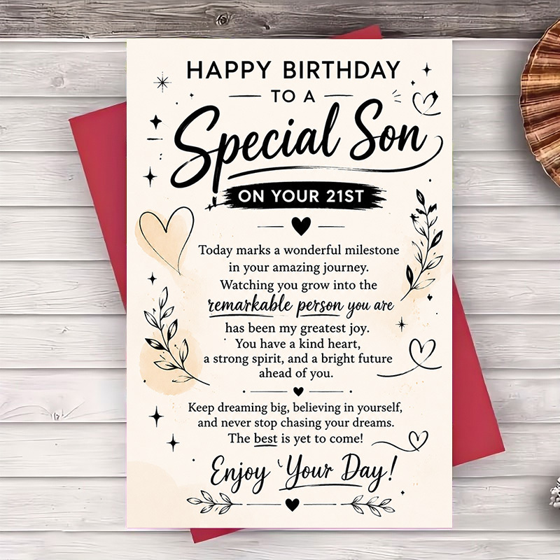 TEMU 1 Envelope And 1 Greeting Cardhappy 21st Birthday Greeting Card For Son Elegant Milestone Celebration Card For Young Adult Men Meaningful Gift