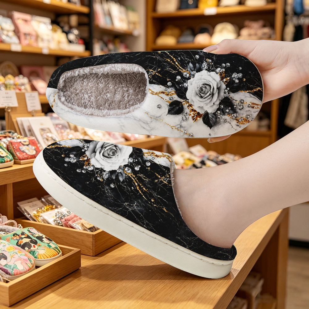 TEMU [ultra-wide] Marble Rose Rhinestone Decor Light Luxury Premium Wide Sole Home Slippers, Light Luxury Grand Unisex Fashionable Home/outdoor