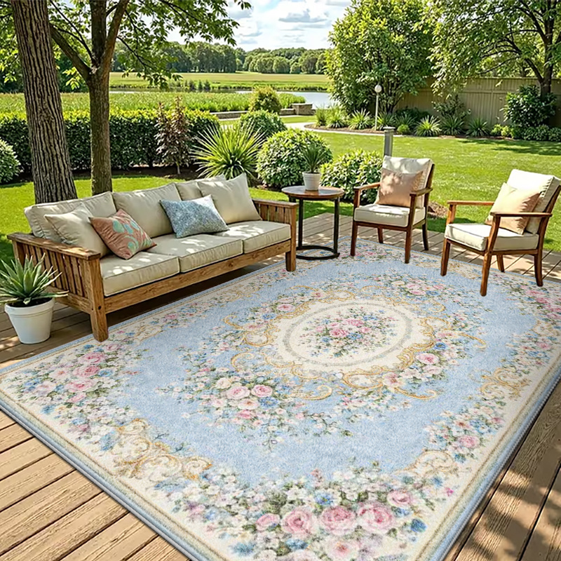 TEMU Velvet And Anti-slip Backing Rug 2d Flat, Aesthetic, Durable And Easy To Care For, European Floral Pattern, Light , , Elegant Vintage Style,