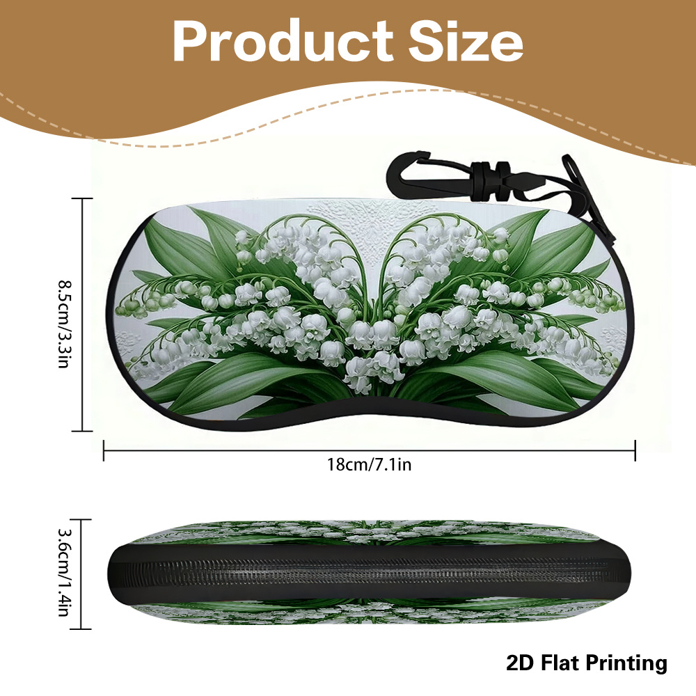 TEMU 2d Flat, 1pc Lily Of The Valley Glasses Case Suitable For Glasses, Wallets & Accessories - Cute Spring Cover With Lily Of The Valley Pattern,
