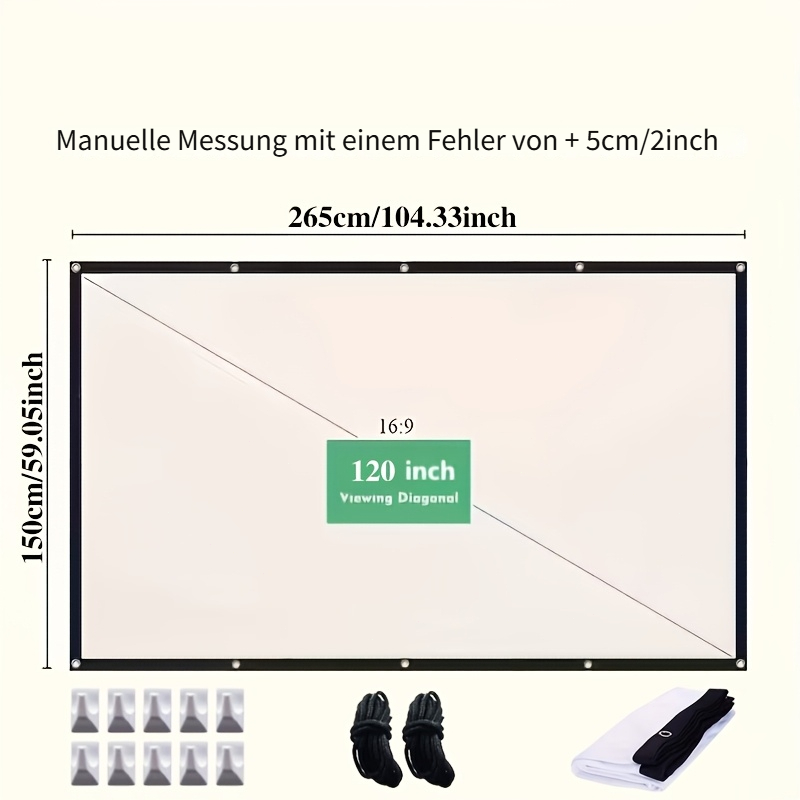 120-zoll tragbare, faltbare projektionsleinwand, kompatibel mit smartphones/laptops, ultra-hd-filmdisplay,   für heimkino, innen-/außenbereich, camping & partys, projektionsleinwand mit breitem betrachtungswinkel für geräte & pc