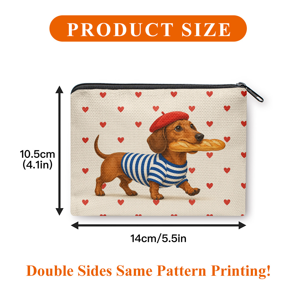 TEMU 1 pieza, Lindo Dachshund con Camisa a Rayas, Estampado por Lados, Bolsa de Almacenamiento Portátil con Cremallera para Artículos Pequeños, Bolso