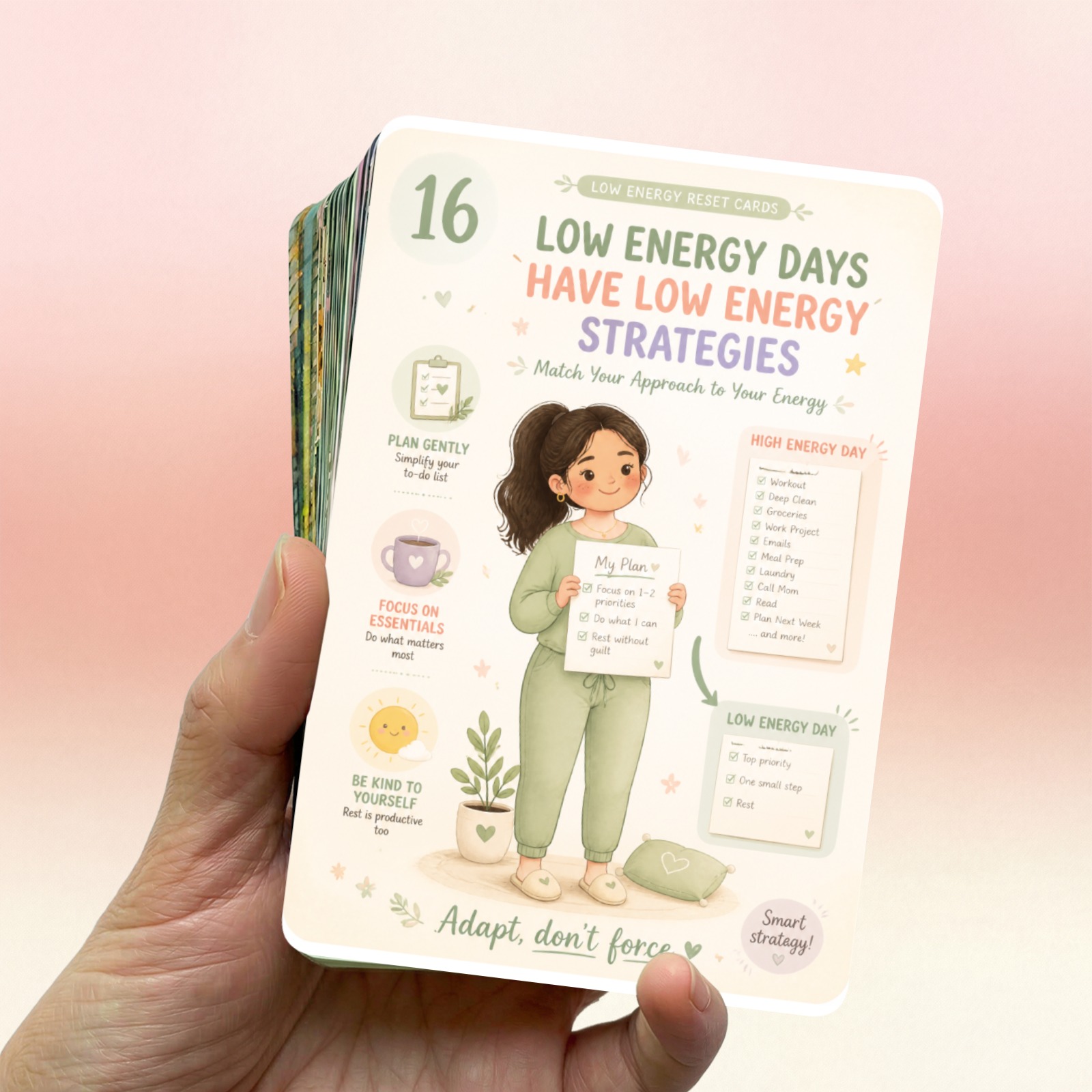 TEMU Beat Days en Recharge Your Mood 18 stuks Low for energy Reset Kaarten Gepersonaliseerde Strategieën voor Energiebeheer Dagelijkse Levensplanning