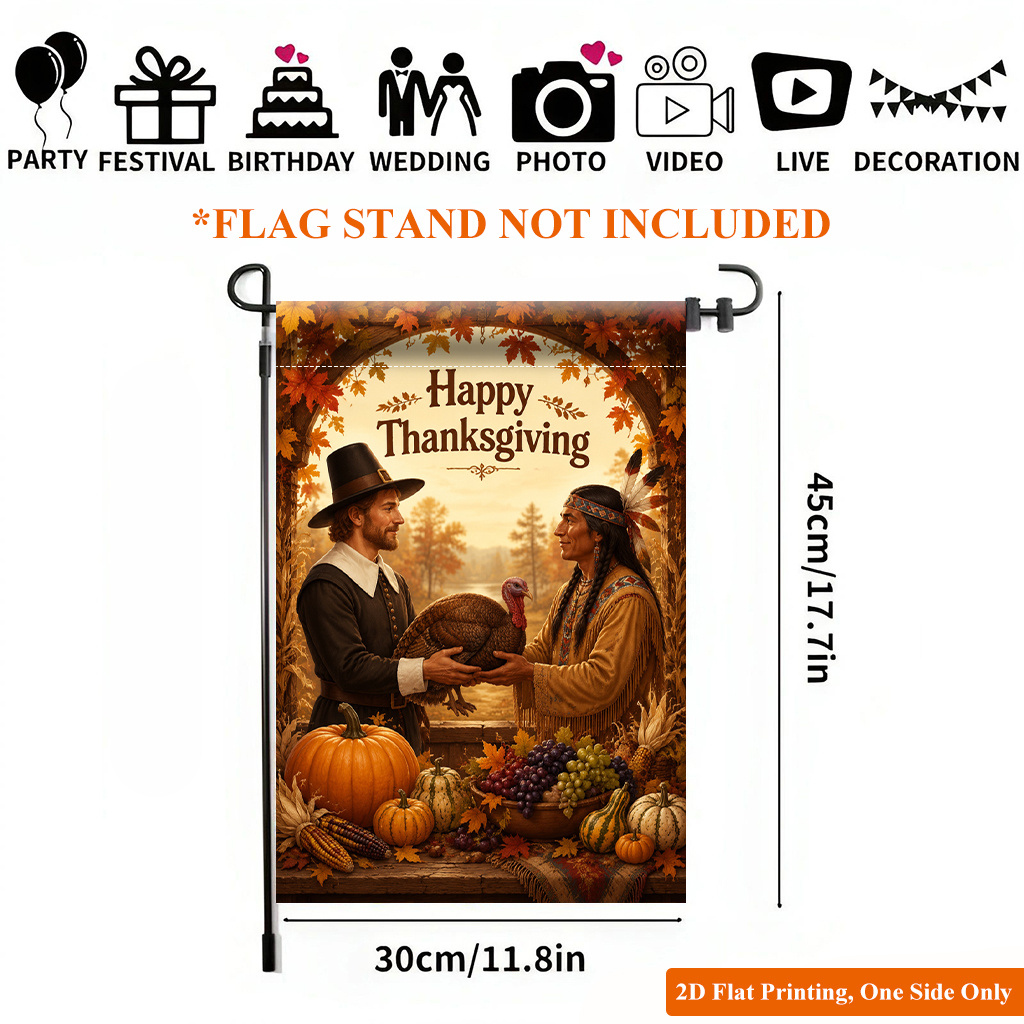 TEMU 2d Flat - 2d Flat Printing Garden Flag 1pc, Thanksgiving Harvest Scene Durable Single-sided Print Yard Flag, Garden & Home Holiday Decoration,