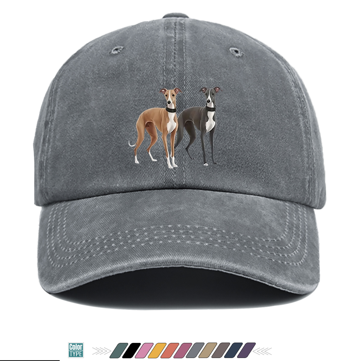 TEMU 1pc 2 Greyhound Print Baseball Fashionable Animal Pattern Hat Unisex Trendy Duckbill Hat Adjustable Size Street Style Hipster Outing Hat Daily