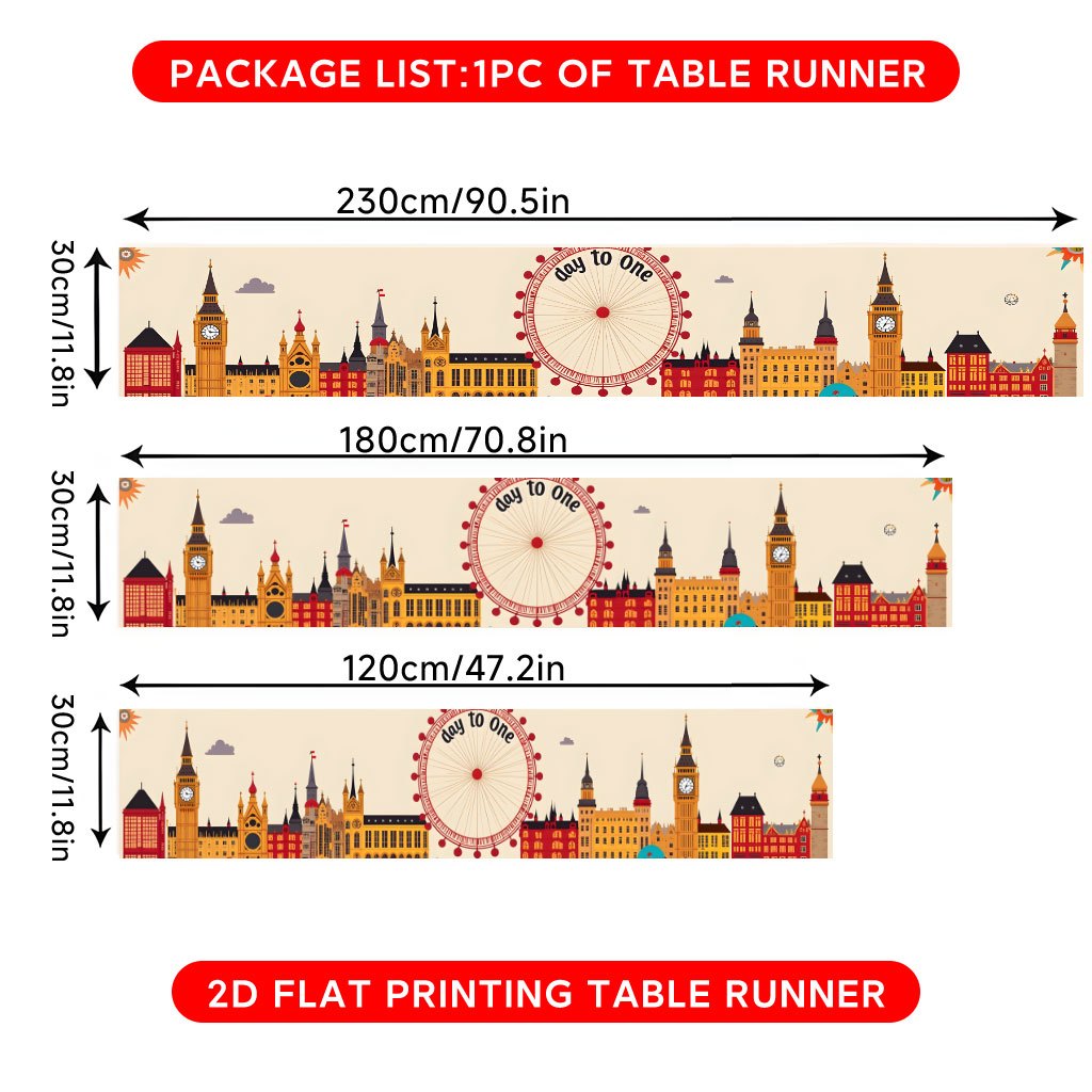 TEMU 2d Flat, 1pc, London Building Painting Art Polyester Material Rectangular Table Runner, Suitable For Holiday Dining And Home Decor,