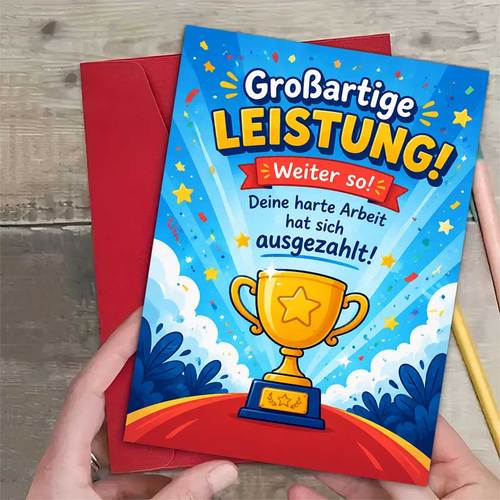item picture 1 greeting card and 1 envelope encouraging greeting card illustration up for colleagues success celebration vibrant cartoon style greeting card