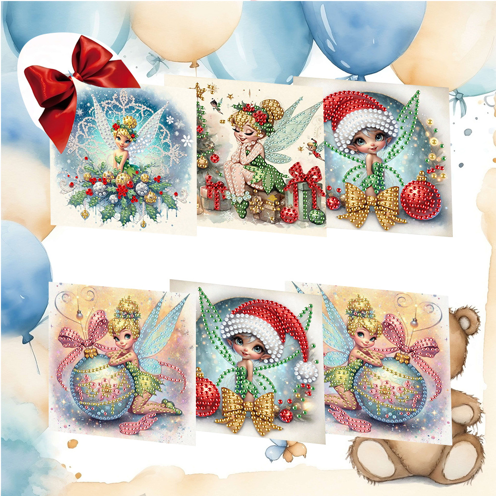 TEMU 6pcs Set 15.0x30.0cm/5.9x11.81in Diy Diamond Painting Christmas Ornament And Elf Design Greeting Card Invitation, Colored Floral Painting Page