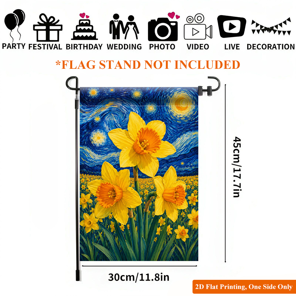 TEMU 2d Flat, 2d Flat Printing Garden Flag 1pc, Starry Sky Daffodil Field Durable Single-sided Print Yard Flag, Garden & Home Holiday Decoration,