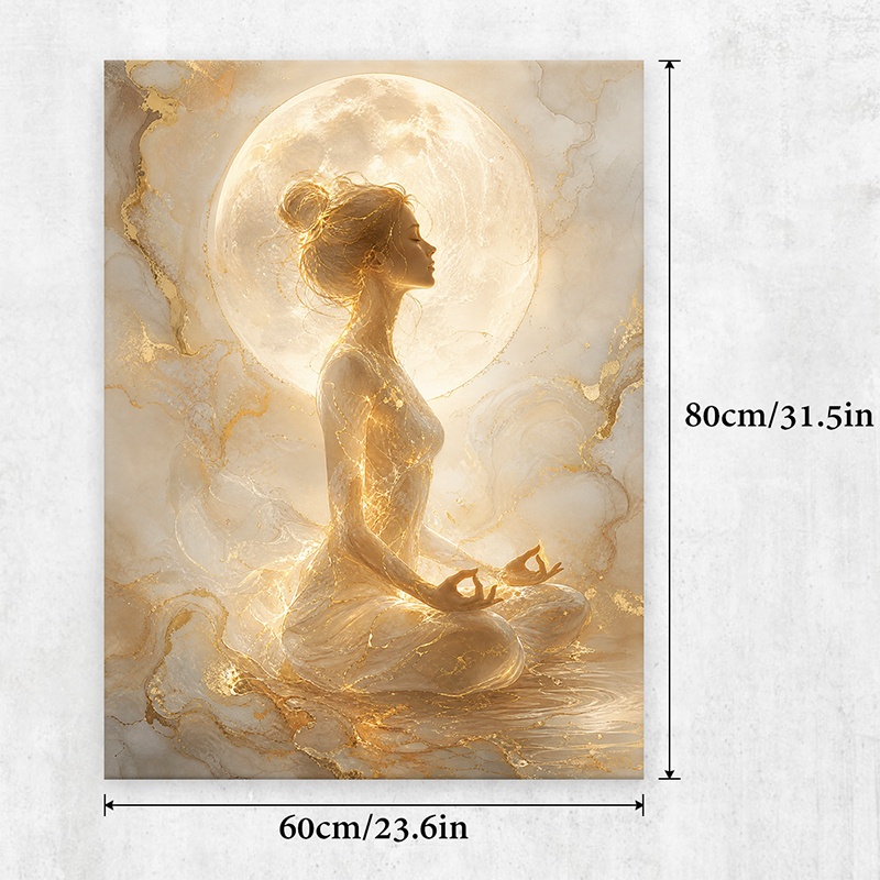TEMU 2d Flat, 2d Flat 2d/flat, 1pc Wooden Framed Canvas Poster, Meditating Woman Artwork, Theme, , Style, Home Decor, Suitable For Living Room,