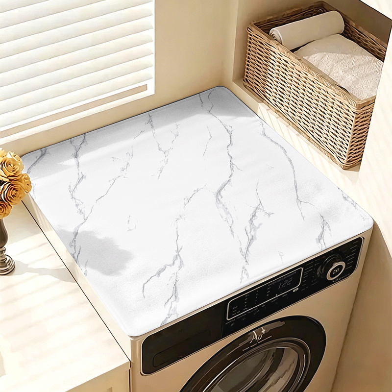 TEMU 2d Flat 850g/m² Diatomaceous Earth Material, Literary Light Texture Washing Machine Cover Protector, Washing Machine Tabletop Absorbent Mat, Cup