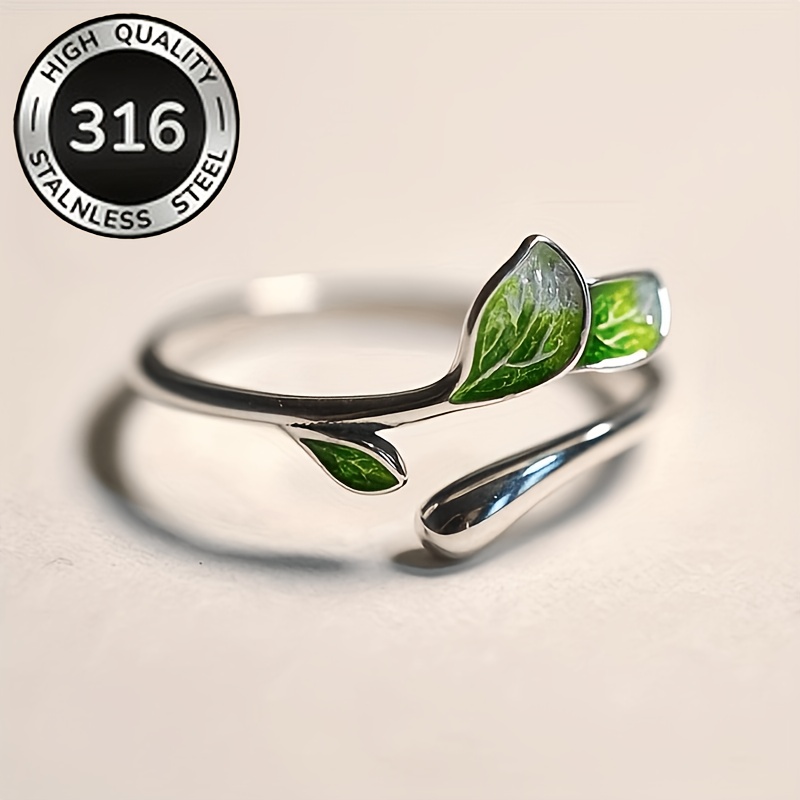 a high quality   steel elegant enamel green leaf ring fashionable vine open adjustable ring   womens daily casual party ring jewelry mothers day gift birthday gift  