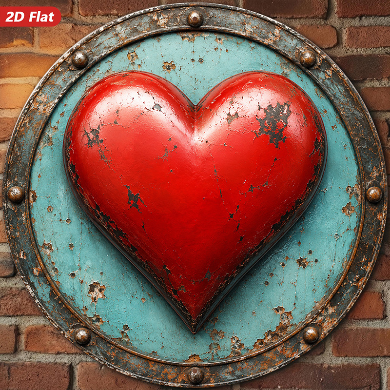 TEMU 2d Flat, 1pc Rustic Heart Round Metal Sign Wall Art, Red Heart Motif, Distressed Turquoise Background, Rustic Metal Look, Style, Ideal For