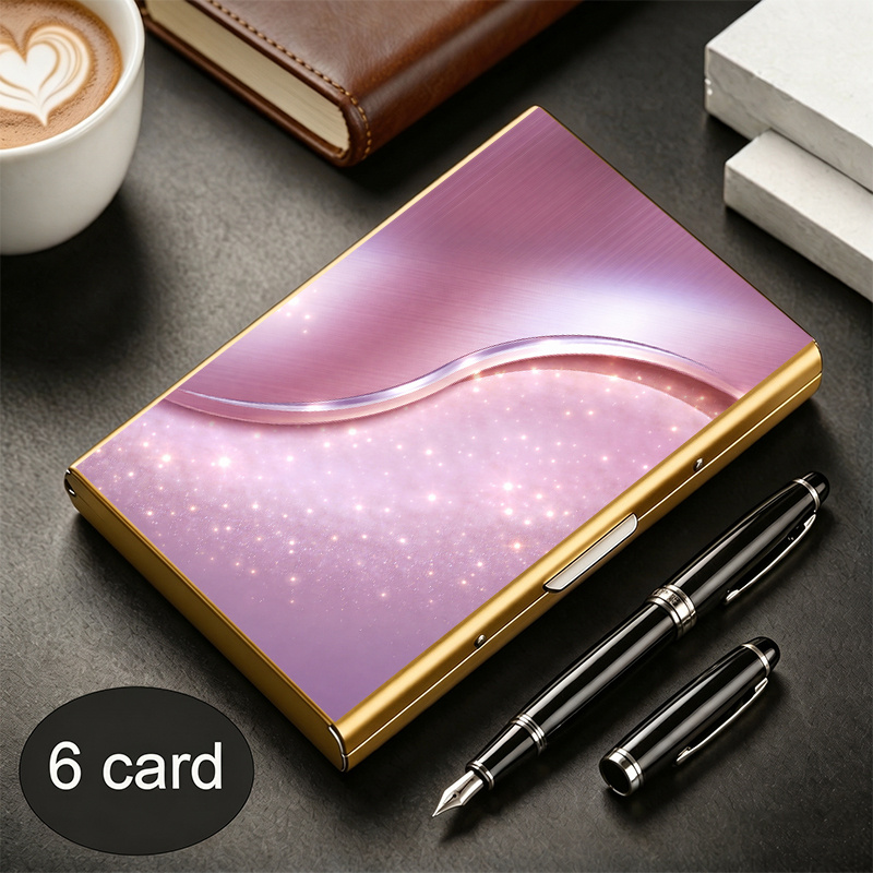 2d Printed Pink Glitter Curve Style High-end Rfid Anti-theft Card Holder For Men Women Fashion Holiday Gift In Multiple Colors Multi-compartment Design Suitable Stylish Wallet Suitable Business Casual