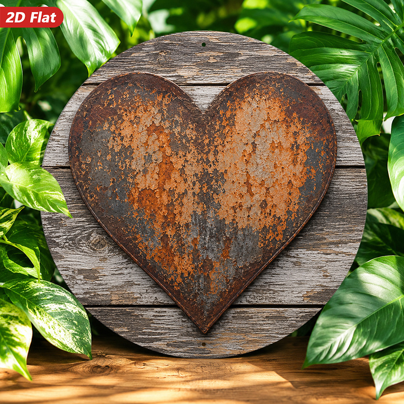 TEMU 2d Flat, 1pc Rustic Metal Heart Round Metal Sign Wall Art, Weathered Heart Symbol, Home Decor, Vintage Industrial Style, Rusted Texture, Ideal