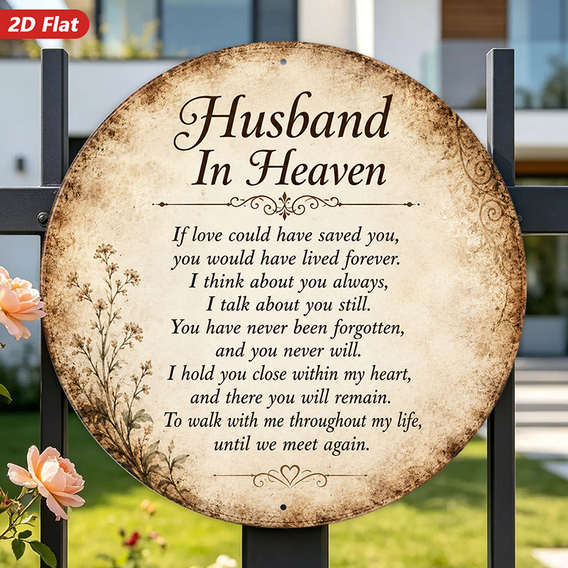 TEMU 2d Flat, Decorative Sign 2d Flat, 1pc Husband In Heaven Round Metal Sign Wall Art, Home Decor, Ideal For Office Living Room, Weatherproof For