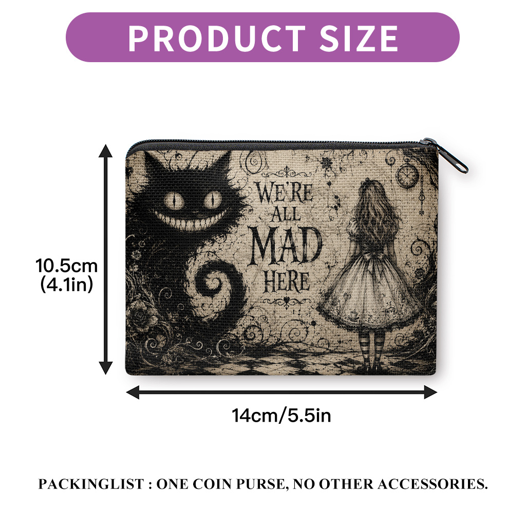 TEMU 1 pieza, con estampado de cara de Alicia y gato sonriente, bolsa de almacenamiento para auriculares, lápiz labial y artículos pequeños, bolso de