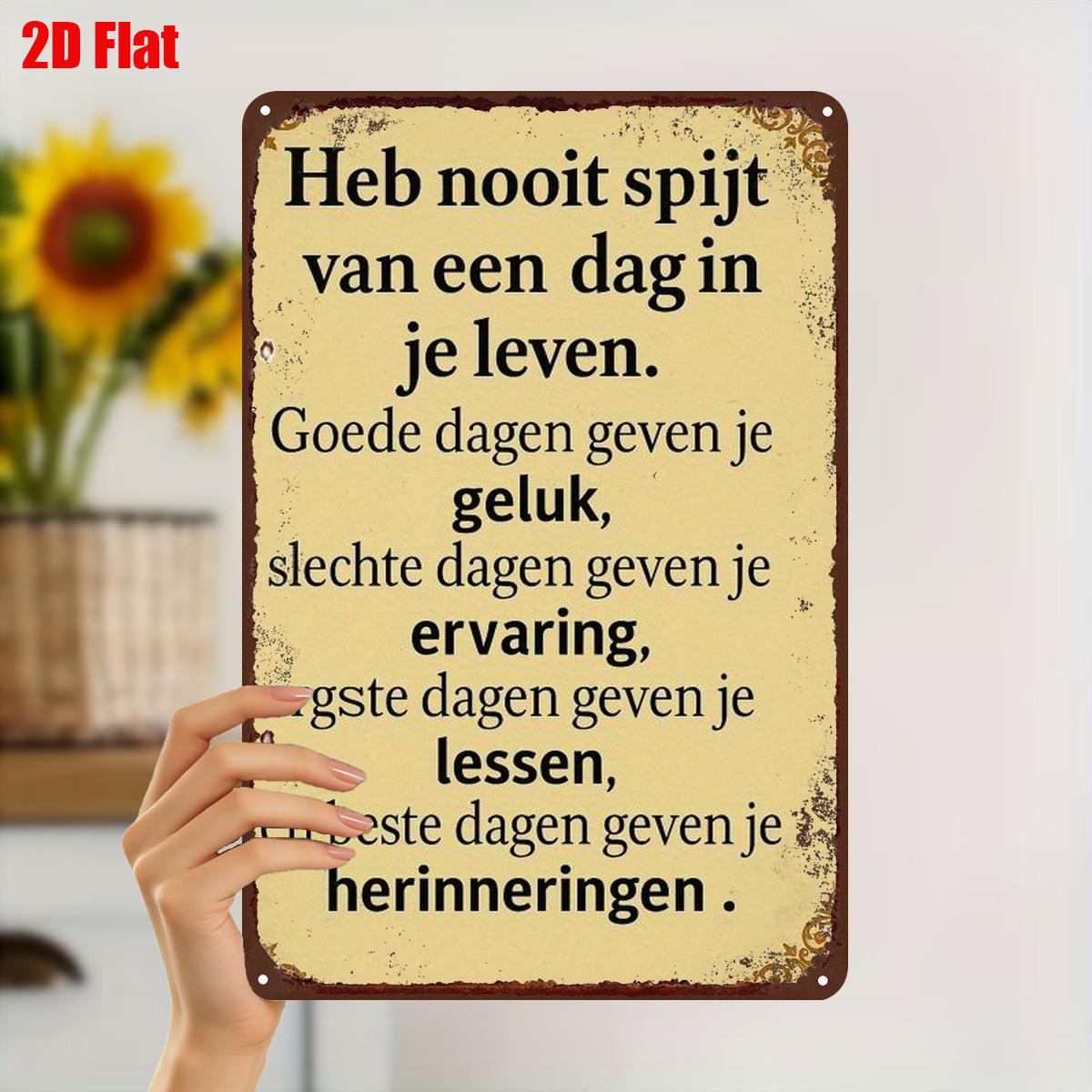 TEMU 2D Plat 1 stuk, " nooit een dag in je – Nederlands inzicht metalen kunstbord, inspirerende quote muurdecoratie" 8×12 inch