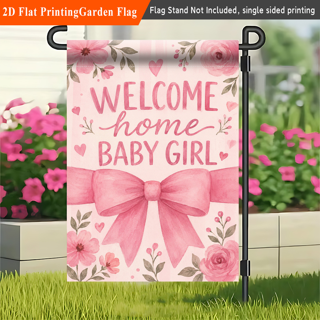 TEMU 2d Flat, 2d Flat 1pc, Welcome Baby Girl Home, Single-sided Printed Flag, Porch Decoration, Suitable For Garden And Yard Decoration, Autumn