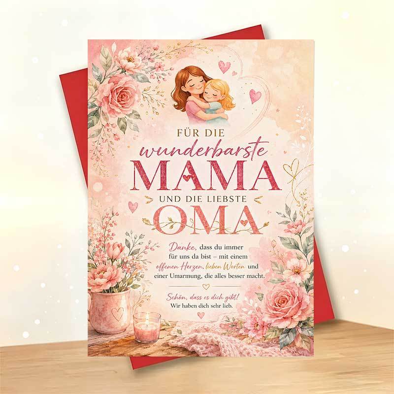 TEMU 1 Greeting Card + 1 Envelope Elegant Mothers Day Greeting Card, Warm Hug Illustration With Text For The And Grandma, Perfect For Family, Floral