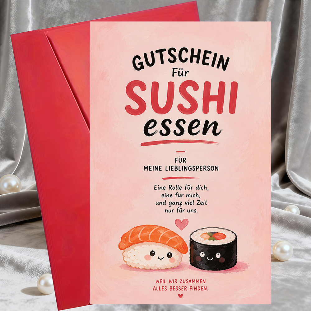 TEMU 1 Greeting Card + 1 Envelopecute Sushi Dinner Voucher Greeting Card For Person Birthday Anniversary Date Night Gift Flat Card For Couples