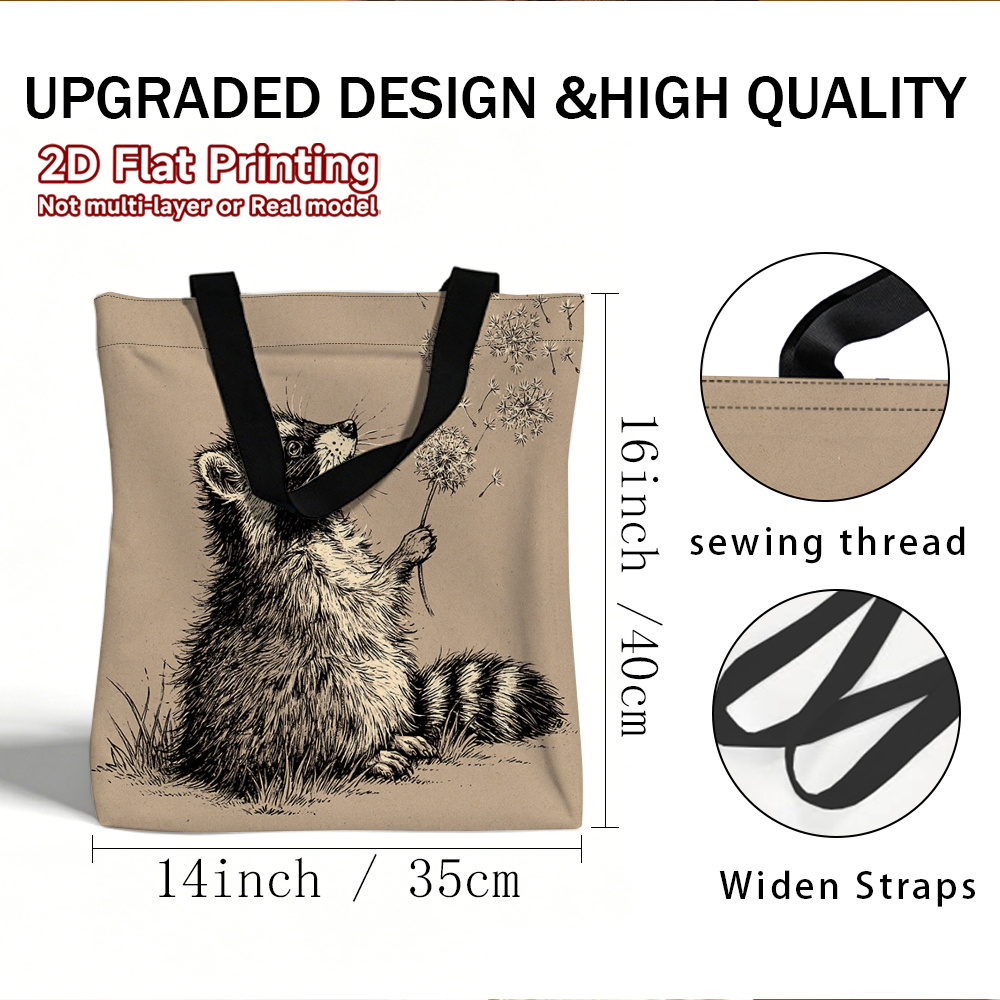 TEMU Sacs d'épicerie réutilisables 2D plats 1pc Thème Raton laveur soufflant , sacs de courses quotidiens, grands sacs cadeaux d'animaux naturels