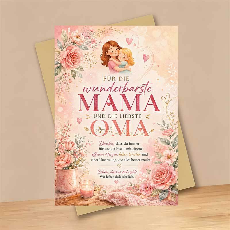 TEMU 1 Greeting Card + 1 Envelope Elegant Mothers Day Greeting Card, Warm Hug Illustration With Text For The And Grandma, Perfect For Family, Floral