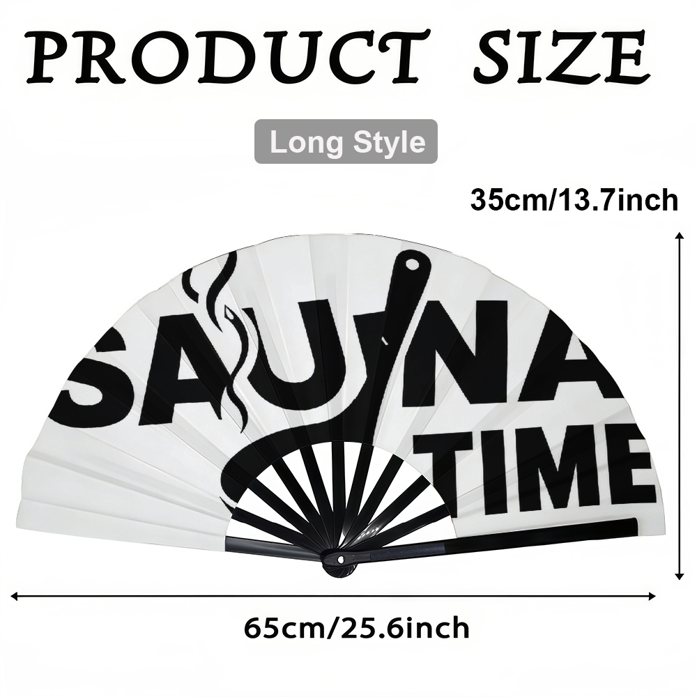 TEMU 1pc Women's Folding Fan, Sauna Time Creative Print Hand Fan, Fashion Folding Fan, Trendy Match For Parties And Music Festivals, Portable Design,