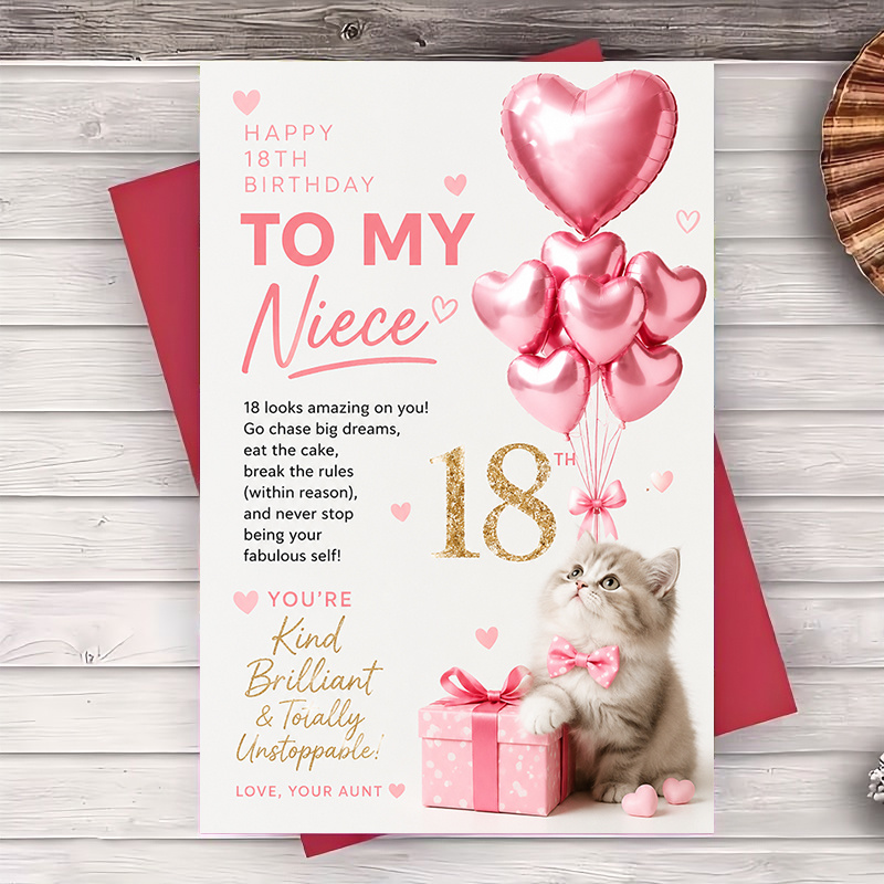 TEMU 1 Envelope And 1 Funny Greeting Card Happy 18th Birthday Greeting Card For Niece Elegant Flat Paper Card For Birthday Celebration Gift From Aunt