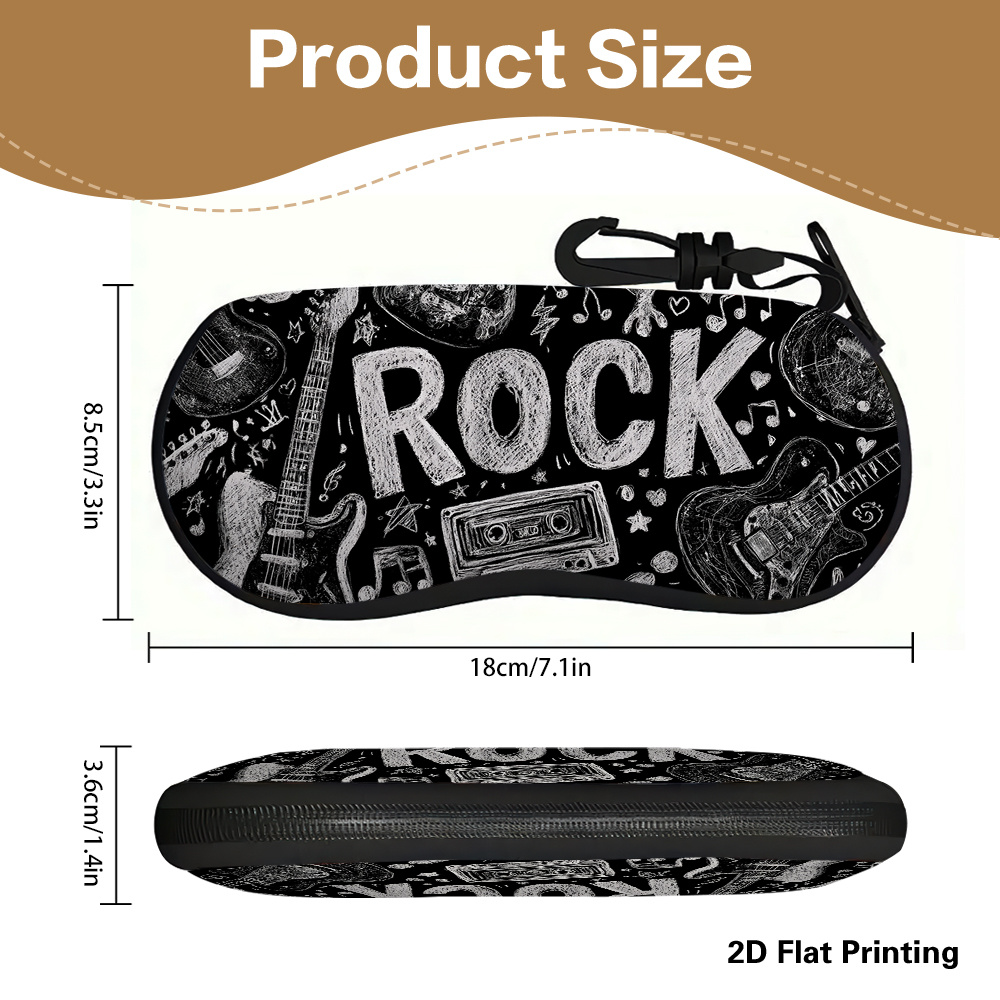 TEMU 2d Flat - 1pc 2d Flat Printing Rock Music Instruments Pattern Glasses Case, For Reading Glasses, Fashion Glasses, Friendly For Men And Women