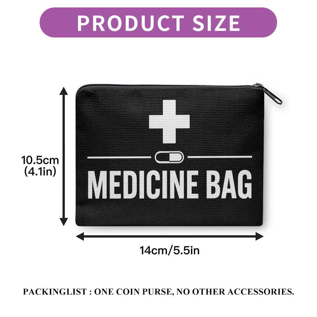 TEMU Coin Purse, Medicine Bag Design Double-sided Printed Coin Purse, Earphone Lipstick Small Items Storage Bag, Multi-use Clutch Bag, Lightweight