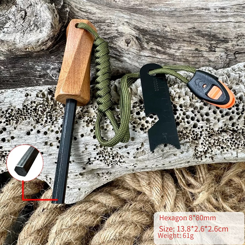 Hexagonal Fire Starter Rod Kit, 4pcs Set for All-Weather Use