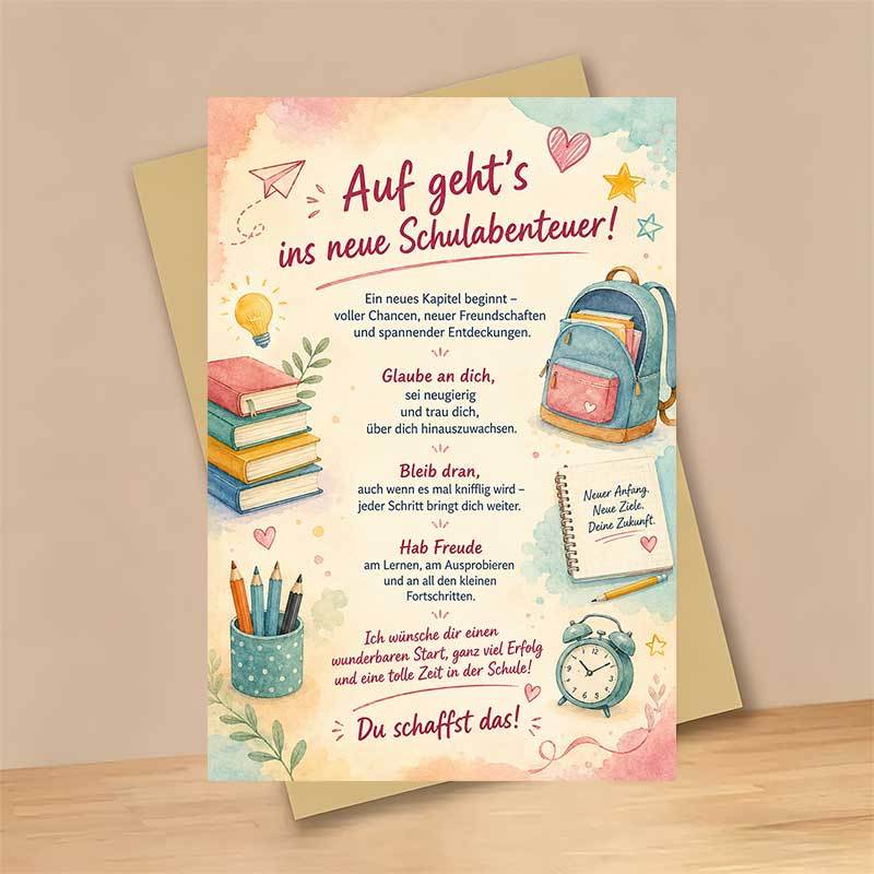 TEMU 1 Greeting Card + 1 Envelope Inspirational Back To School Greeting Card, Backpack And Books Illustration " Begins", Perfect For Students,