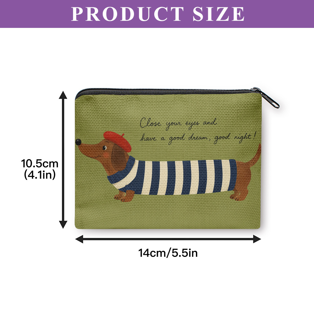 TEMU Perro con Suéter a Rayas - Billetera y Bolsa Organizadora con Cremallera, Billetera de Tela Duradera Lavable a Máquina con Organizador de