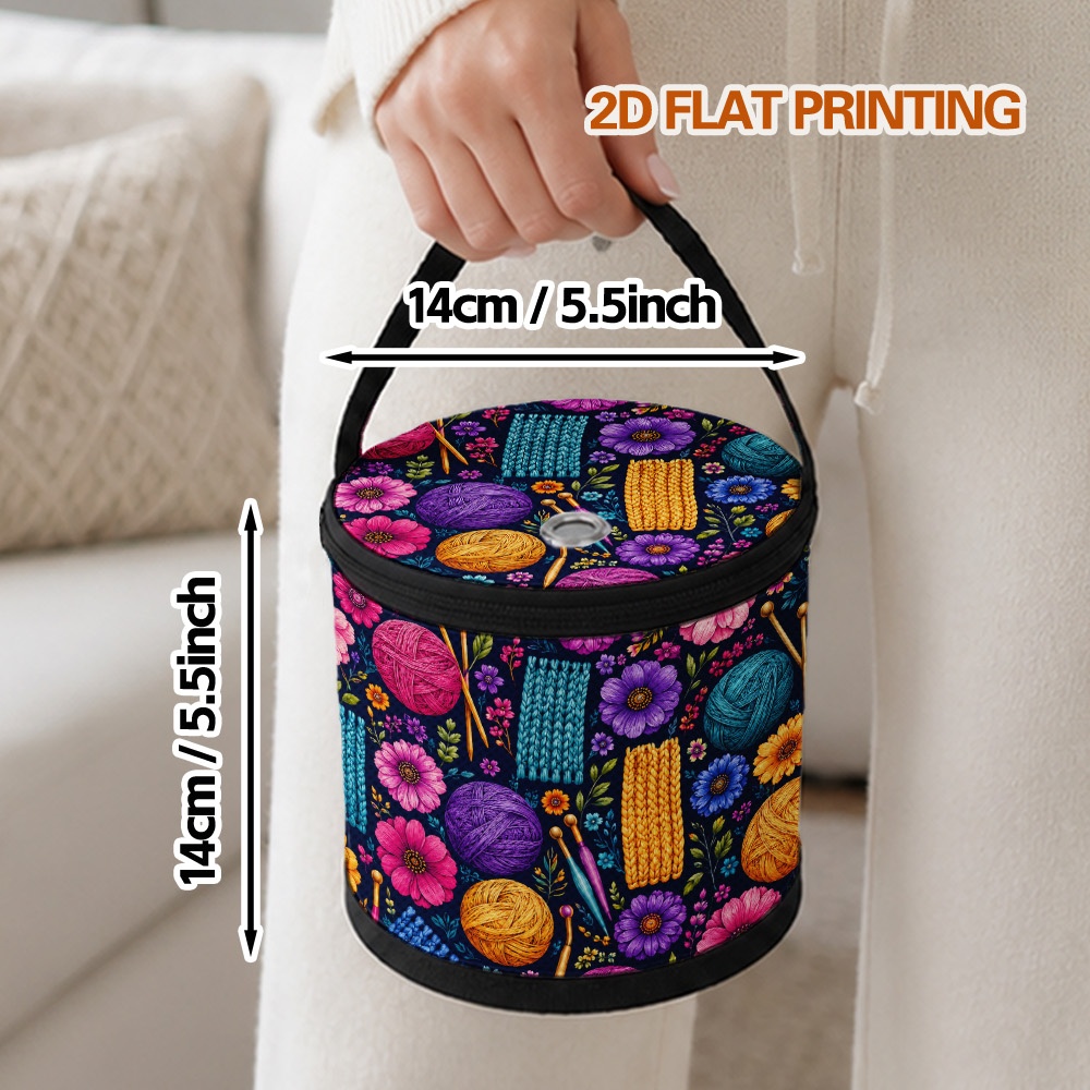 TEMU 1pc 1pcs Yarn-themed Crochet & Knitting Bag - Portable Lightweight Tote With Yarn & Flower, Suitable For Yarn Storage, Crochet Organizer, Gift