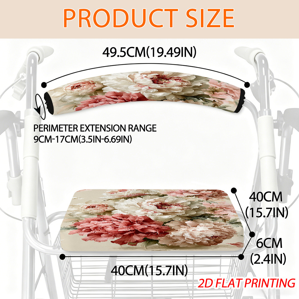 TEMU Universal Walker Seat And Backrest Cover With And Pattern, Comfortable Cushioning Accessory For Rollator And Mobility Scooter, Great Gift For
